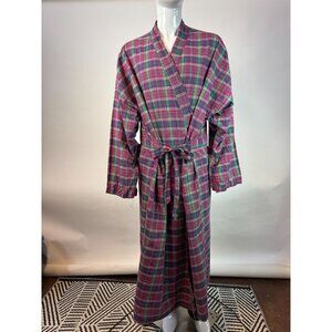 Vintage Handmade Plaid Robe With Pockets Purple 5X Cotton Long